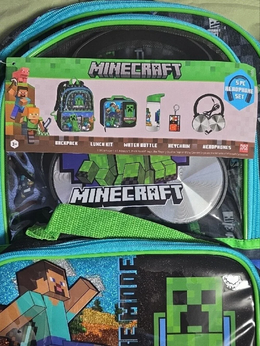 Minecraft Mode Backpack Set with Lunch kit, Headphones and Water Bottle